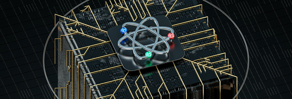 A 3D rendering of a quantum chip